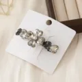 Detailed view of a sparkling crystal heart hair clip on white card, elegant design. - Black Heart Flower