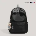 Stylish embroidered letter canvas backpack large capacity casual daypack for student daily commute - Without Pendant / Black