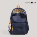 Casual canvas backpack with cute bear pendant, large capacity school bag for daily commute. - Without Pendant / Blue