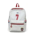 White striped casual backpack for school and daily use, lightweight daypack with pockets. - Red