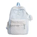Sac à dos à carreaux bleu et blanc style coréen avec poche à pois et broderie chien. - Sans Pendentif / Bleu Grand