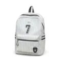 Striped Canvas Backpack Casual School Daypack with Front Pocket White and Grey Variant - Gray