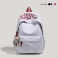Large capacity casual backpack for women and students with cute bear pendant and stylish embroidery. - Without Pendant / Grey and Red