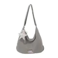 Grijze Ruitjes Hobo Crossbody Tas Leuke Wolk Tas Casual Schoudertas met Sterhanger - Zonder Hanger / Zwart en Grijs