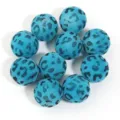Perles rondes floconnées imprimé léopard bleu 16mm, grand trou accessoires bijoux DIY. - Style Flocage Léopard / Diamètre Extérieur 16mm / Bleu