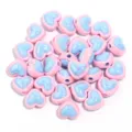 Cuentas de corazón bicolor acrílicas UV al por mayor, accesorios de joyería DIY. - 10 Piezas/Paquete (Aprox. 18x15mm) / Base rosa con corazones azules