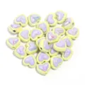 Lindas cuentas de corazón pastel para cadenas de teléfono y joyería DIY de acrílico. - 10 Piezas/Paquete (Aprox. 18x15mm) / Base amarilla corazón púrpura