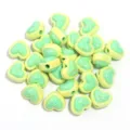 Cuentas acrílicas de corazón bicolor chapado UV agujero vertical para dijes de teléfono y joyas - 10 Piezas/Paquete (Aprox. 18x15mm) / Base amarilla con corazones verdes