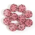 Perles rondes flocées motif léopard rose 16mm accessoires DIY pour fabrication bijoux - Style Flocage Léopard / Diamètre Extérieur 16mm / Rose