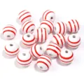 Red and white striped wooden beads for DIY crafts, jewelry making, and phone chain accessories. - White Stripe Print