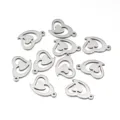 Pendentif cœur en acier inoxydable DIY fabrication de bijoux vente en gros 10 pcs - Style Double Cœur (3.5x9.5mm) / Lot de 10
