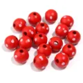 Red polka dot wooden beads with straight hole for DIY jewelry making and phone charms crafting. - Red Striped Beads