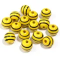 Yellow striped wooden beads, round loose spacer beads for DIY jewelry making and phone charms. - Yellow Stripe Print