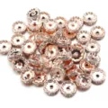 Rose gold rhinestone spacer beads, wavy crystal metal loose beads for DIY jewelry making. - Outer Diameter 4mm / Rose Gold with White Rhinestone Style / 50 Pieces / Rose Gold