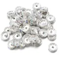 Silver rhinestone spacer beads for DIY jewelry making, sparkly rondelle crystal charms. - Silver + AB Rhinestone / 50 Pcs/Pack, Outer Diameter 4mm