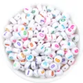 Acryl flache runde Zahlenperlen, weiße gemischte bunte digitale lose Perlen für DIY-Schmuck. - 100 Stück/Packung (ca. 7x4 mm) / Zahlen Mix