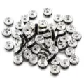 Rhinestone spacer beads silver black metal rondelle DIY bracelet jewelry making craft accessories - Silver + Black Zircon / 50 Pcs/Pack, Outer Diameter 4mm