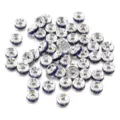 Silver metal rhinestone spacer beads with blue crystal for DIY jewelry making bracelets. - Silver with Royal Blue Rhinestone / 50 Pcs/Pack, Outer Diameter 4mm