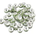 Green rhinestone wave metal spacer beads for DIY bracelet jewelry making and craft accessories. - Silver + Green Zirconia / 50 Pcs/Pack, Outer Diameter 4mm