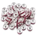Silver rhinestone rondelle spacer beads pink crystal DIY bracelet jewelry making accessories - Silver + Rose Red Zircon / 50 Pcs/Pack Outer Diameter 6mm