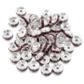 Silver tone rhinestone spacer beads, wave rondelle crystals for DIY jewelry making bracelets. - Silver + Purple Rhinestone / 50 Pcs/Pack, Outer Diameter 4mm