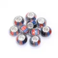 Resin faceted large hole charm beads, red white and blue patriotic style DIY bracelet beads. - Flag Print / 10 Pieces Pack