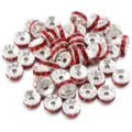 Silver tone metal red rhinestone rondelle spacer beads for DIY jewelry bracelet crafting accessories - Silver + Red Rhinestone / 50 Pcs/Pack, Outer Diameter 4mm