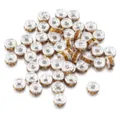 Silver tone rhinestone rondelle spacer beads, sparkling amber crystals for DIY bracelets jewelry. - Silver with Yellow Zirconia / 50 Pcs/Pack, Outer Diameter 4mm