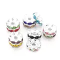 Colorful rhinestone metal spacer beads rondelle charms for DIY bracelet jewelry making. - Outer Diameter 12mm / Random Wavy Rhinestone Rondelle Mixed Color Style / 30Pcs Pack / Multicolor