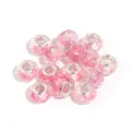 Pink glitter resin large hole charm beads, faceted European beads for DIY bracelets 10pcs - Pink Glitter / 10 Pieces Pack