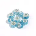 Blue glitter resin charm beads with large metal core for DIY European charm bracelets. - Lake Blue Glitter / 10 Pieces Pack