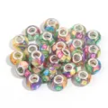 DIY resin large hole beads with colorful alphabet confetti and silver core for bracelets. - Mixed Letters / 10 Pieces Pack