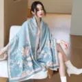 Donna inverno caldo finta cashmere stampa sciarpa elegante floreale bambù design casual - Ombra di bambù blu