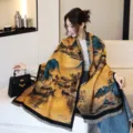 Luxus Vintage Landschaft Druck Damen Winter dicker warmer Schal Umhang elegant neu - Ölgemälde-Schal - Tausend Meilen von Flüssen und Bergen