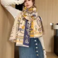 Women winter thick imitation cashmere scarf retro carriage print warm shawl wrap neck. - Whimsical Thoughts - Beige & Yellow