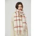 Cozy women mohair plaid scarf thick warm winter fashion fringe shawl elegant casual design - Coffee Pink
