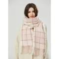Echarpe mohair carreaux rose blanc, chale franges epaissies chaud pour femme accessoire hiver mode. - Rose et Beige
