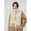 Femme écharpe à carreaux mohair épaisse hiver chaud douillet frange couverture châle - Beige