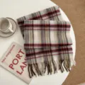 Detail shot of cozy plaid winter scarf with fringe, soft woven texture for cold weather. - Red & Coffee Small Plaid - Wool