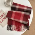 Classic British plaid wool scarf with chic fringes, cozy and warm for autumn and winter daily wear. - Red - Wool