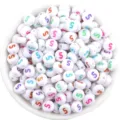 100 Stk Acryl flache runde Zahlen Perlen weisse Basis bunte lose Perlen DIY Handwerk - 100 Stück/Packung (ca. 7x4 mm) / Zahl 5