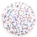 Acryl flache runde Ziffernperlen weiße Basis bunte DIY handgemachte Armband Halskette Schmuck - 100 Stück/Packung (ca. 7x4 mm) / Zahl 7