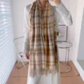 Classic plaid winter scarf for women, soft imitation cashmere long shawl with fringe details. - Style 11