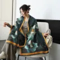 Lujoso estilo pintura al óleo bufanda mujer invierno cálido chal bicolor elegante - Chal de pintura al óleo - Peonía de estilo chino