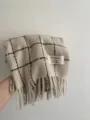 Bufanda de cuadros con flecos de imitación cachemira para mujer, cálida para invierno. - Blanco