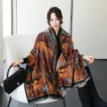 Estilo pintura al óleo bufanda chal de invierno mujer grueso cálido detalle, diseño elegante. - Chal de pintura al óleo - Noche lluviosa en París