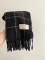 Bufanda de cuadros negros con flecos imitación cachemira, cuello cálido de invierno - Negro