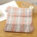 Suave bufanda a cuadros rosa con flecos, chal cálido de invierno para mujer elegante. - Estilo 4