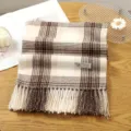 Autumn winter plaid fringe scarf women soft cozy casual warm retro check neck wrap shawl - 22