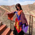 Ethnic geometric print woolen knitted poncho shawl stylish warm outdoor travel cape for women - Southern Clouds Red